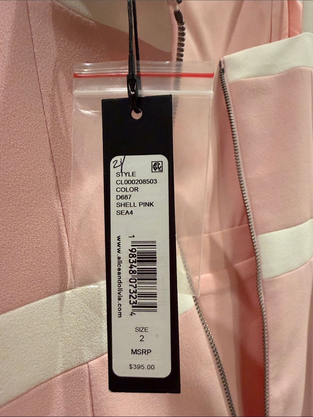 Alice + Olivia Pale Pink Pleated Mini Dress with White Trim - Picture 6 of 8
